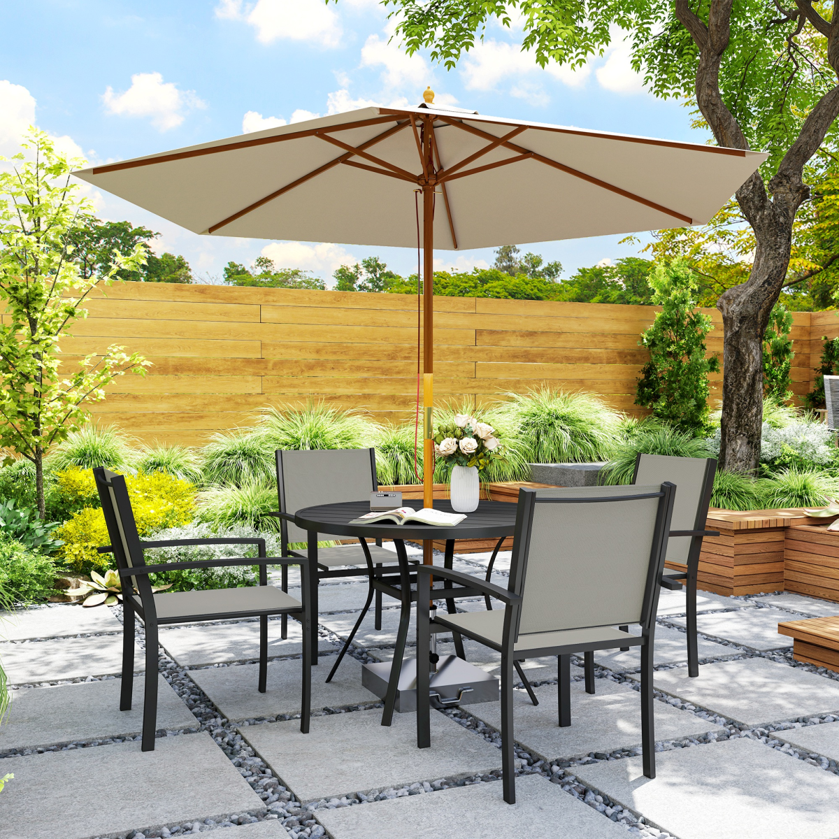 Elegant 5-Piece Patio Set: Round Table & 4 Stackable Texteline Chairs