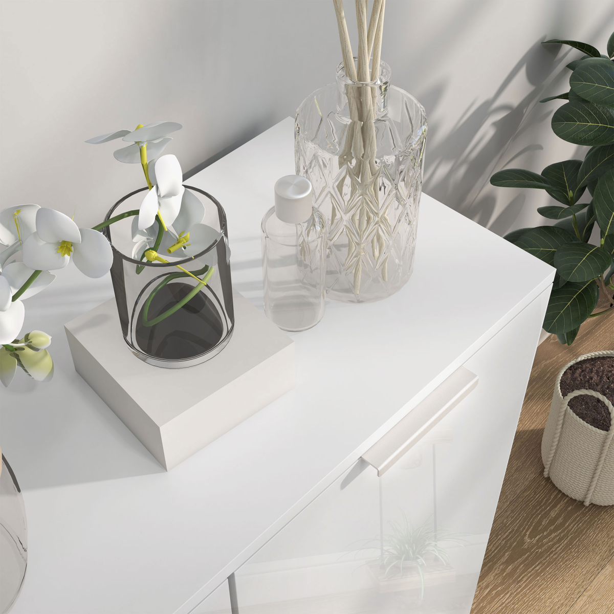 High Gloss Shoe Storage Cabinet with Soft-Close Hinges & Adjustable Shelves