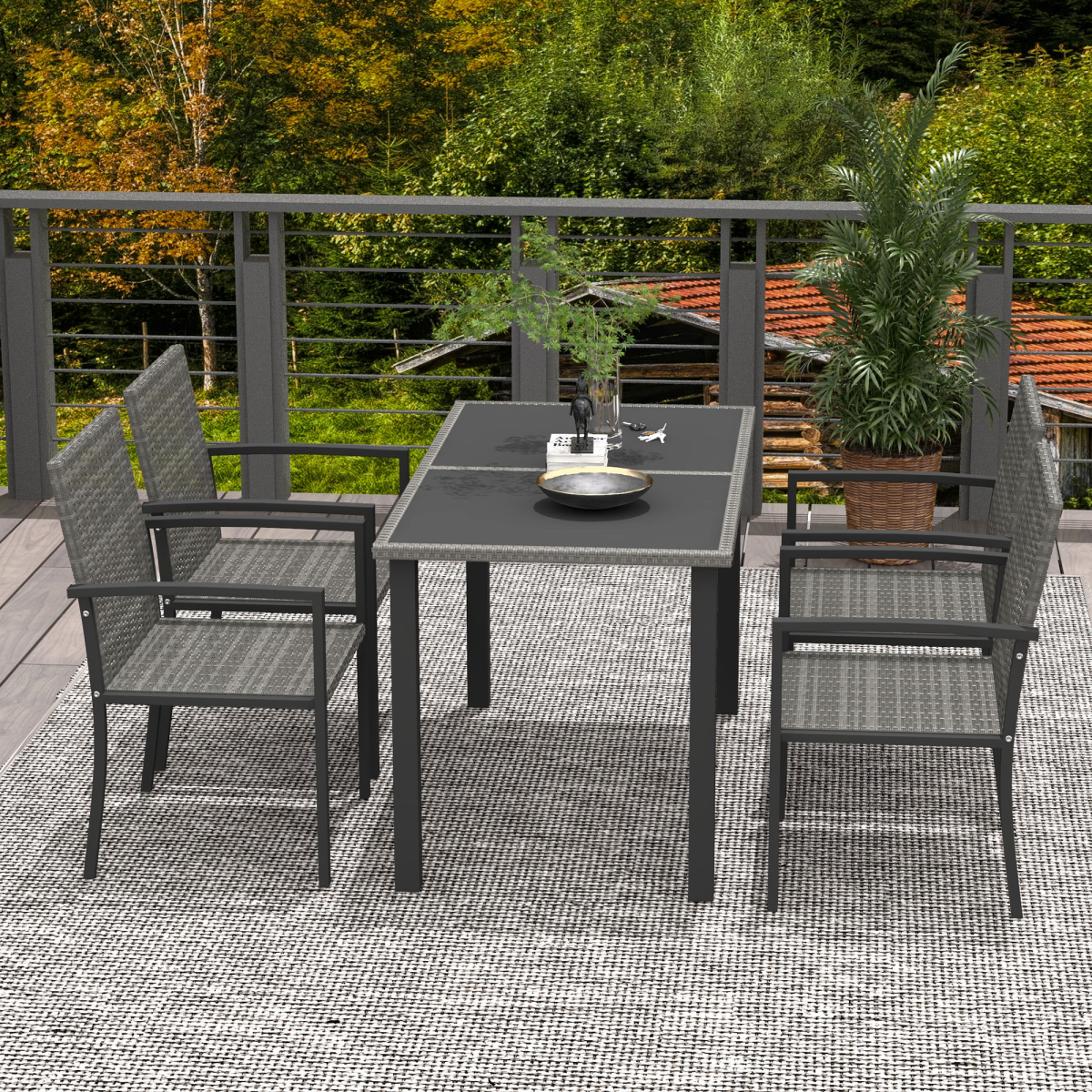 4-Seat Rattan Garden Set with Glass Table - Grey
