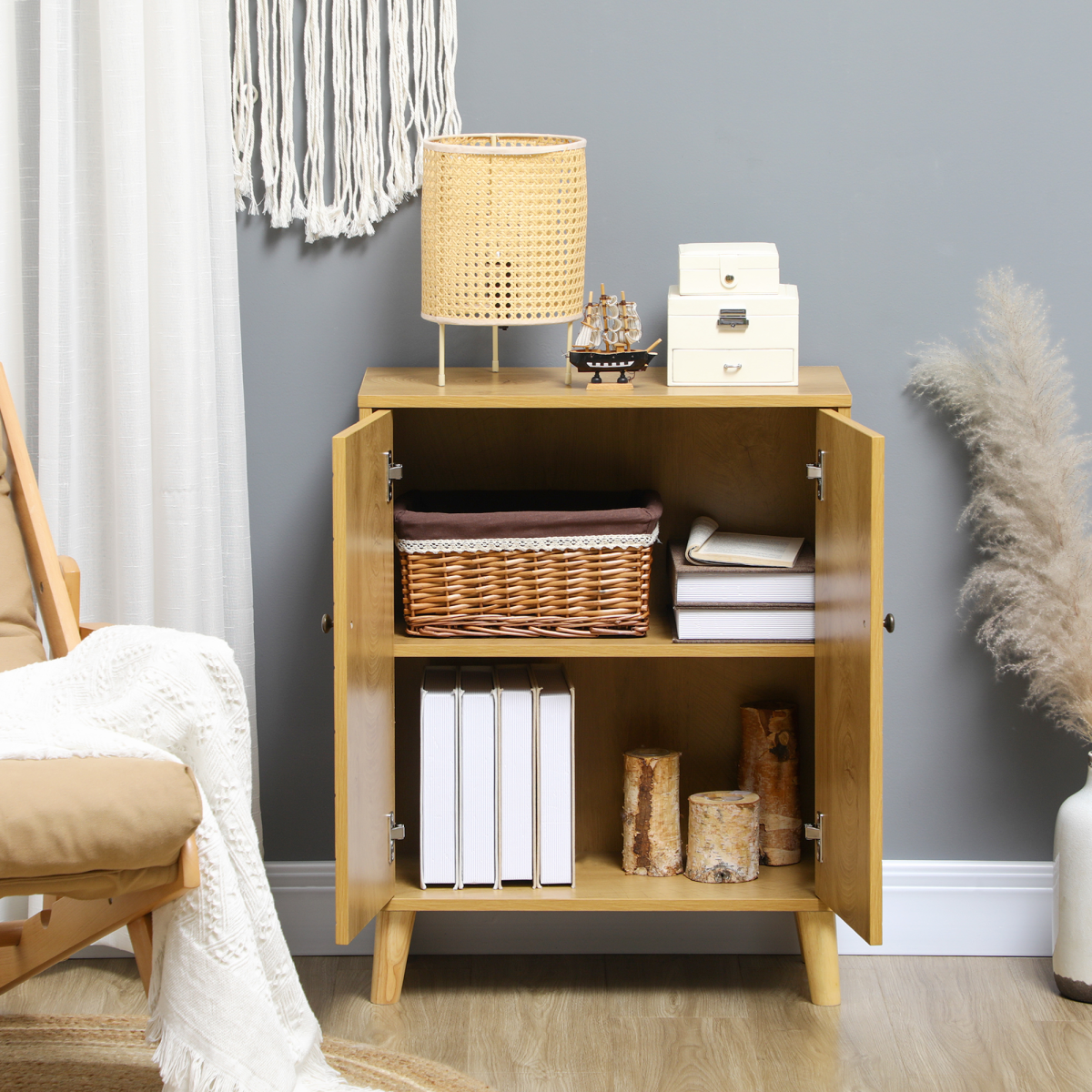Chevron Door Wooden Storage Cabinet - Stylish Living Room Sideboard