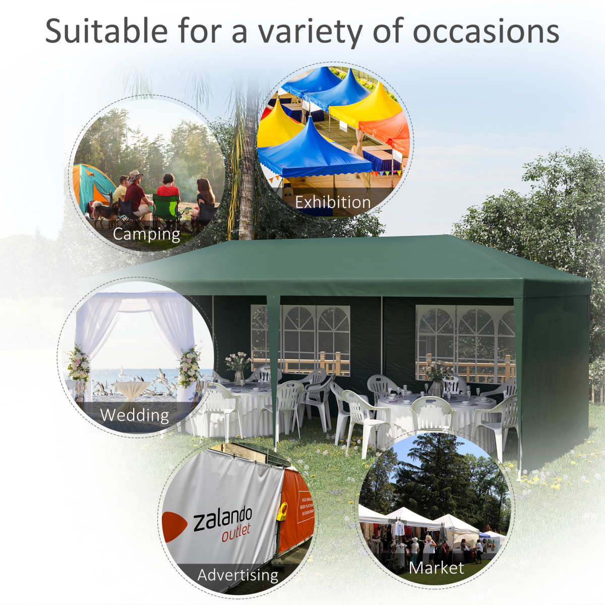 6m x 3m Garden Gazebo Tent with UV-Resistant Canopy, Open Front