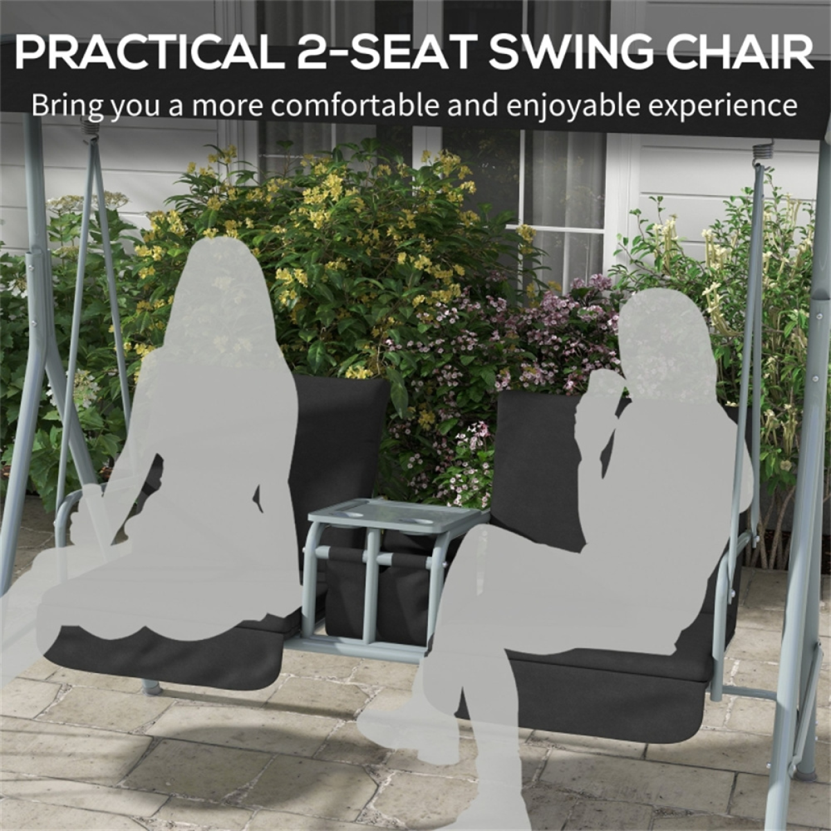 Double Seat Outdoor Patio Swing Chair with Adjustable Canopy