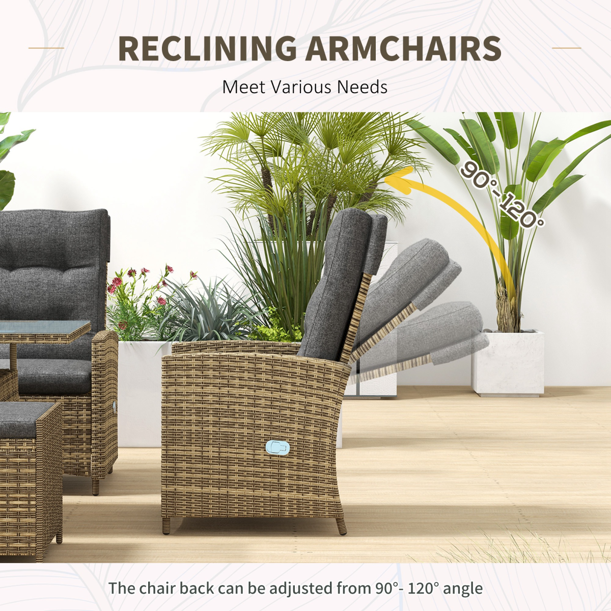 6-Piece Rattan Outdoor Table & Chairs Set with Cushions, Grey