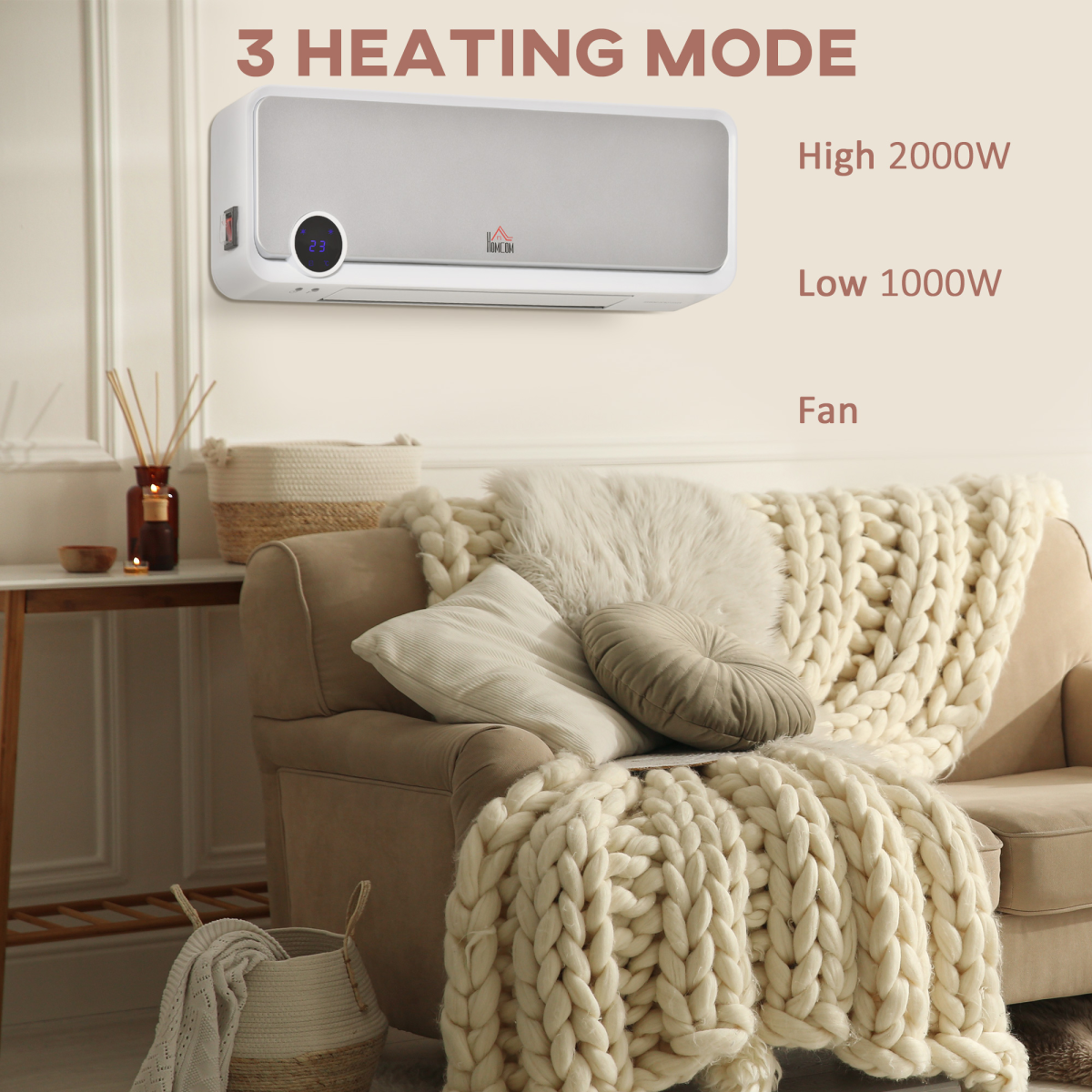 Smart Wall-Mounted Ceramic Heater with Remote & 12-Hour Timer