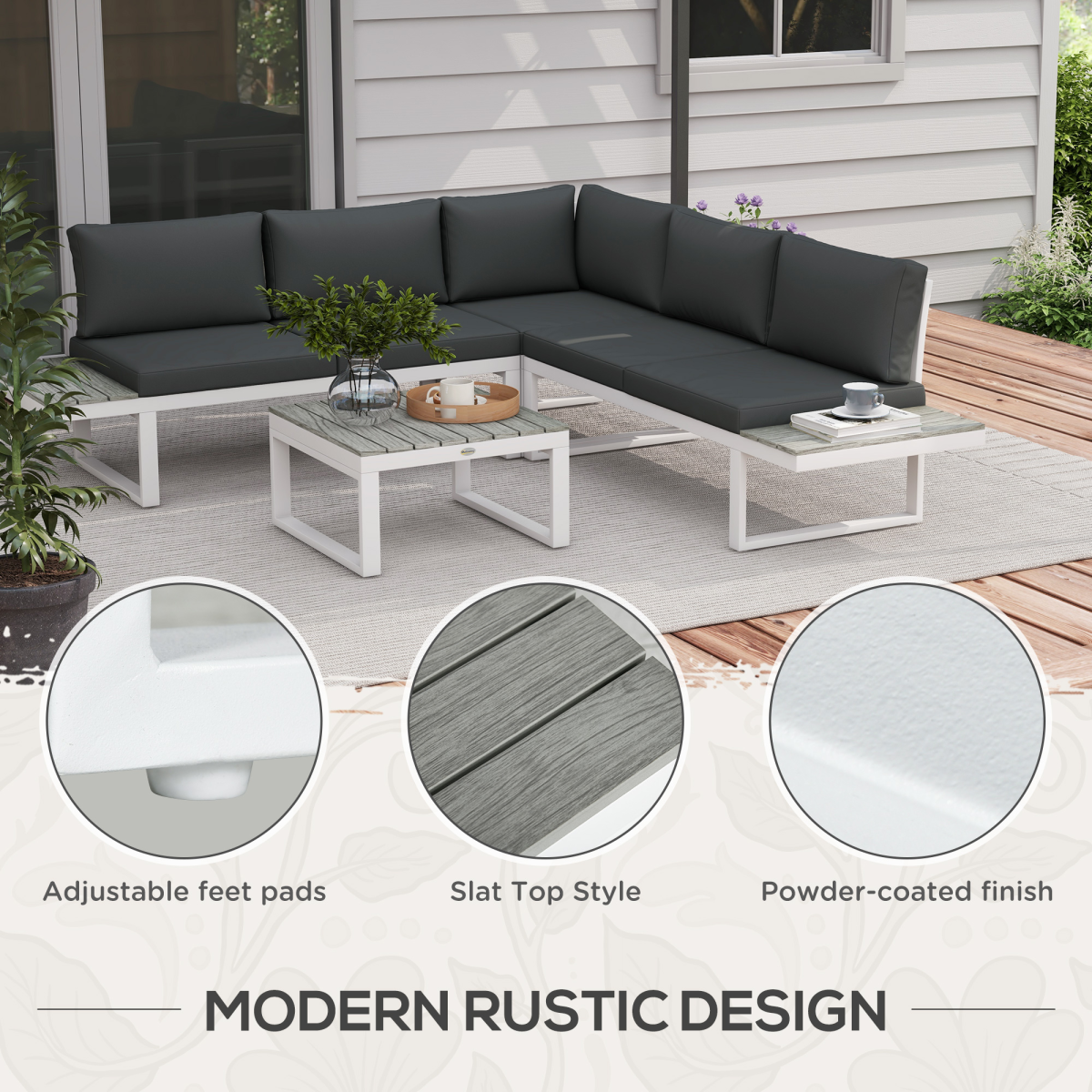 4-Piece Garden Set with Reclining Corner Sofa - White