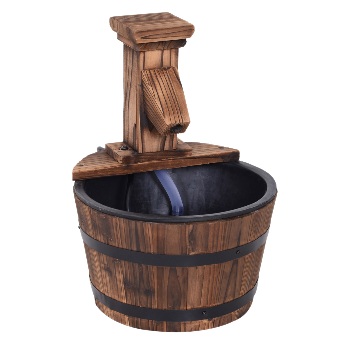 Wood Barrel Pump Water Fountain for Patio and Garden - Electric Water Feature