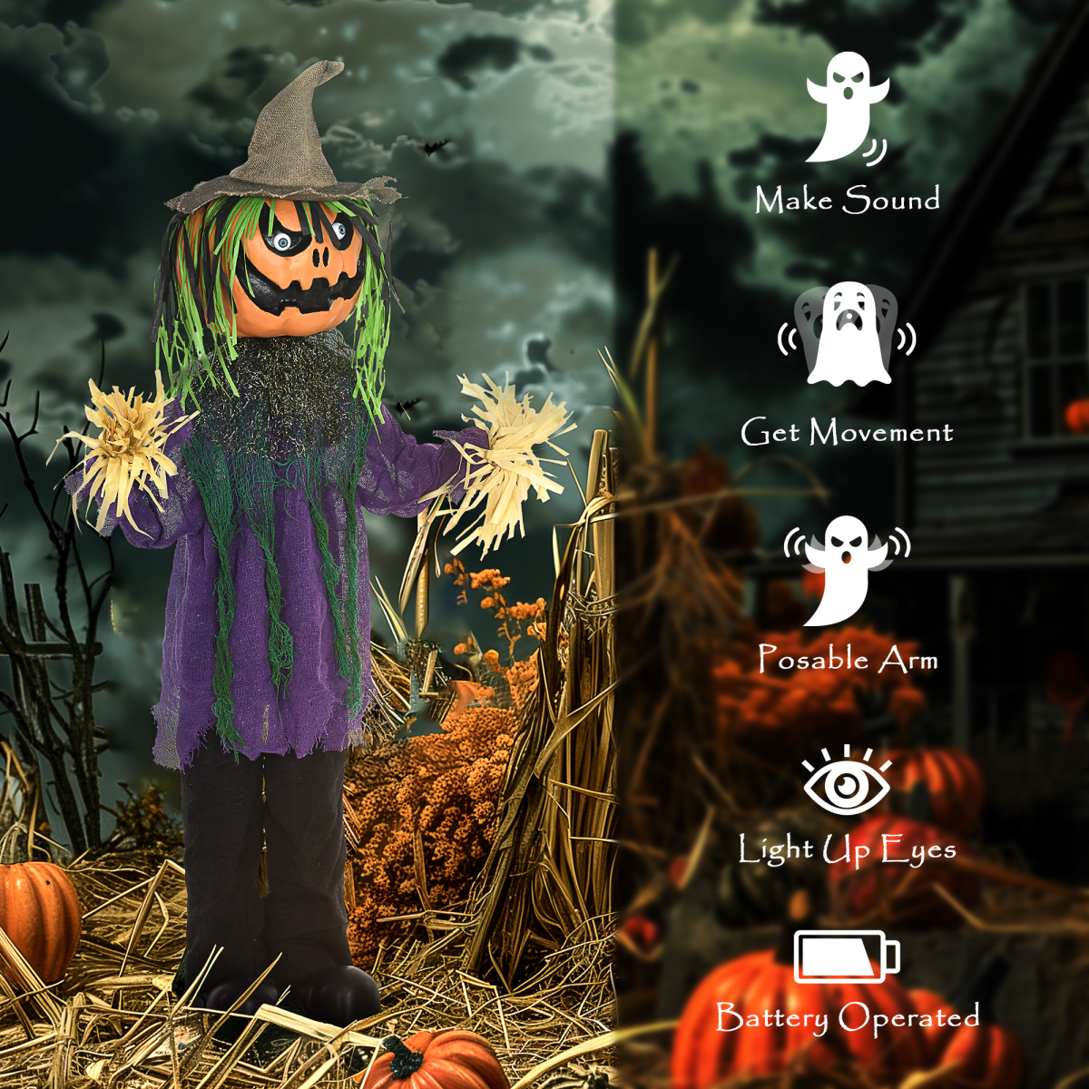 Animated Halloween Pumpkin Prop - Touch / Sound Activated