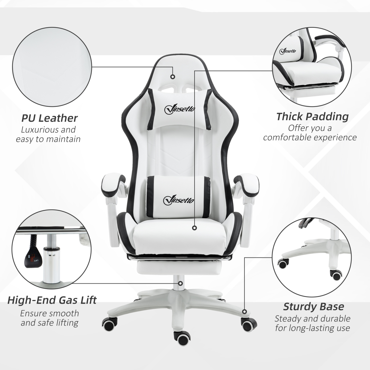 Vinsetto Racing-Style Gaming Chair with Reclining Back & Footrest, Black