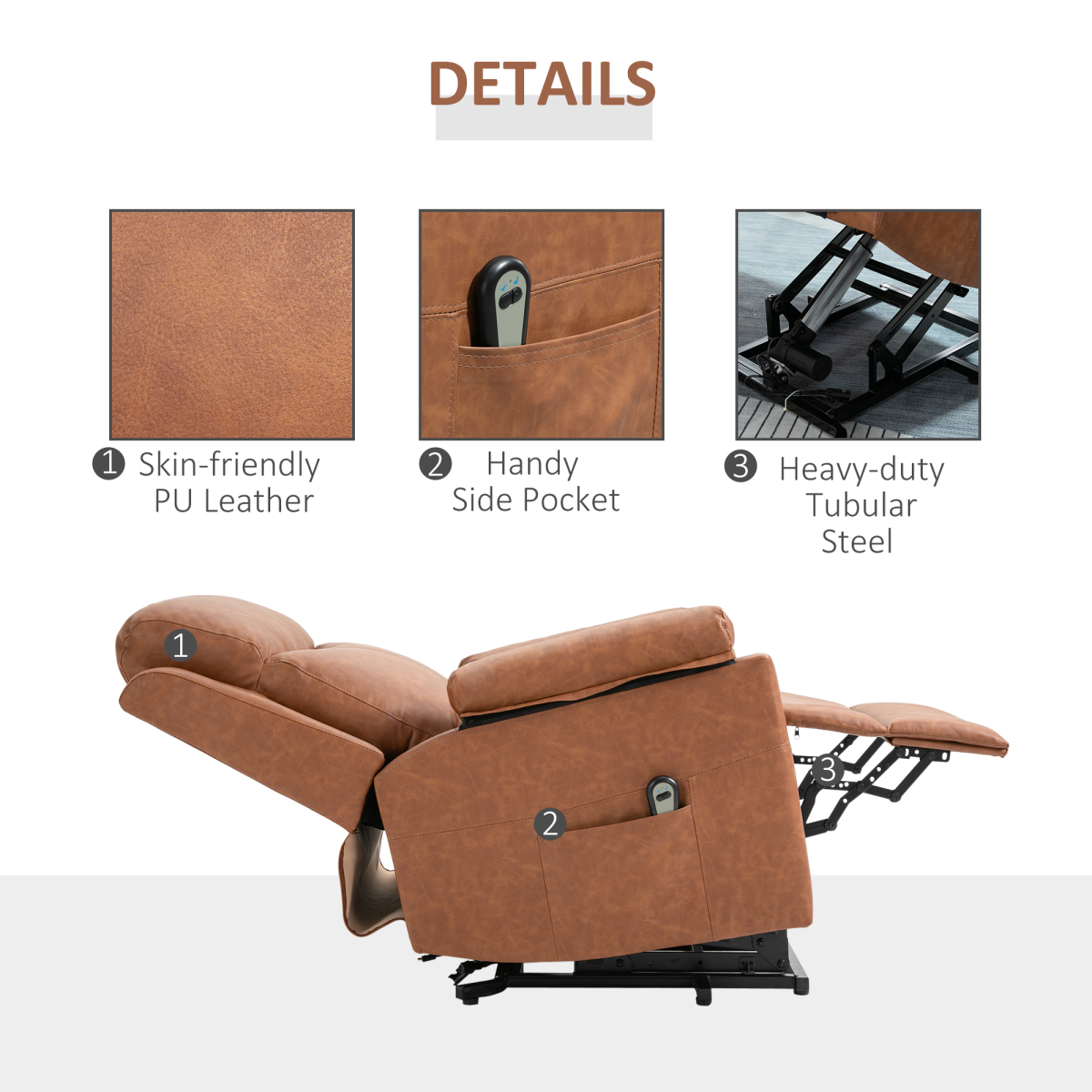 Power Lift Chair: Electric Riser Recliner with Remote - Brown