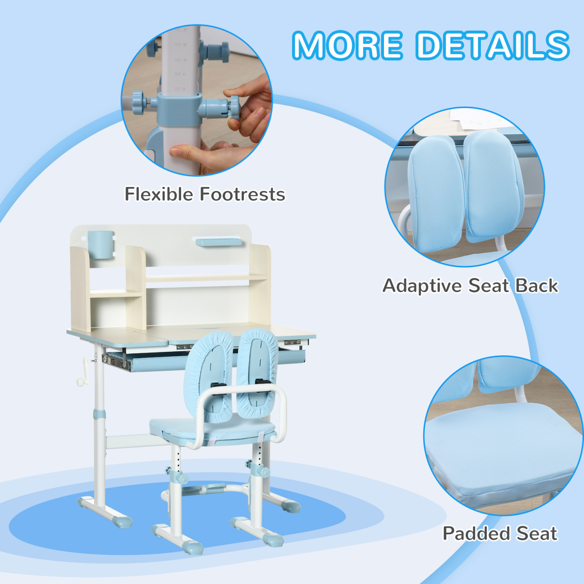 Height-Adjustable Kids Desk & Chair Set for Ages 3-12 - Blue