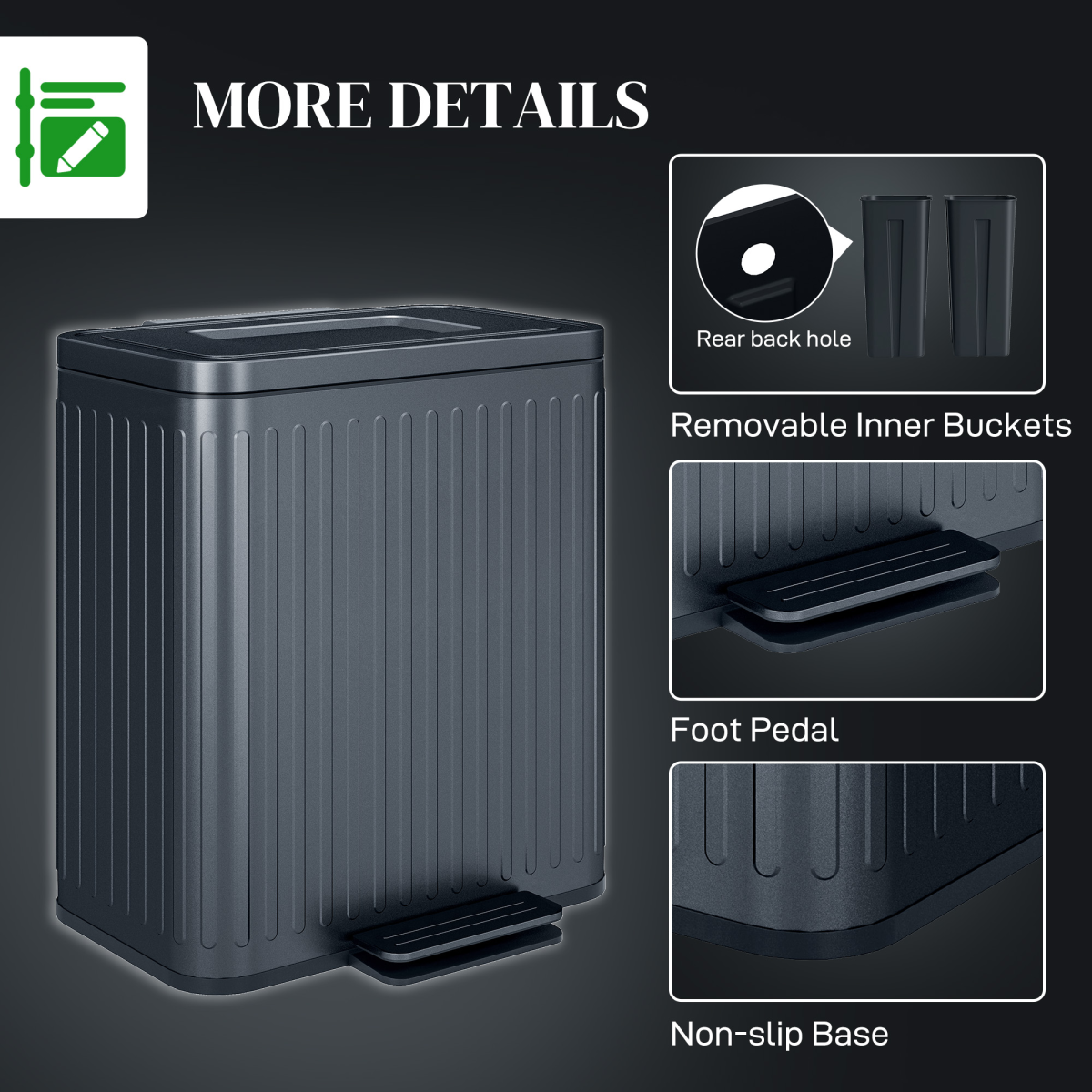 2x20L Double Pedal Bin with Soft-Close Lid - Black
