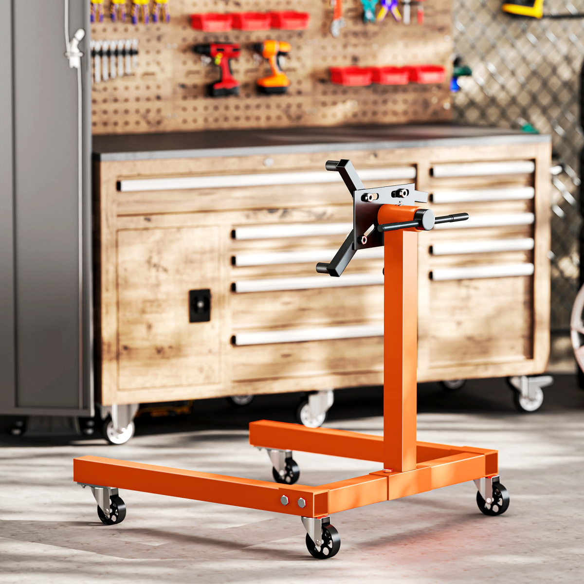 Premium 570kg Rotating Engine Stand with Adjustable Head & Wheels