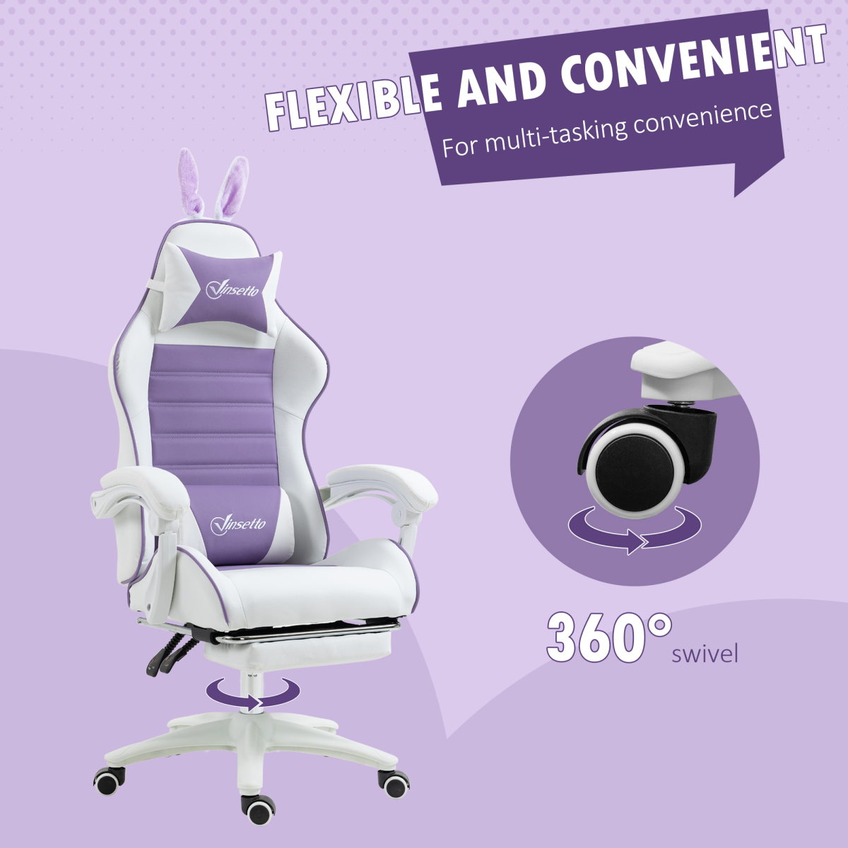 Vinsetto Racing Style Gaming Chair with Footrest & Removable Ears, Purple
