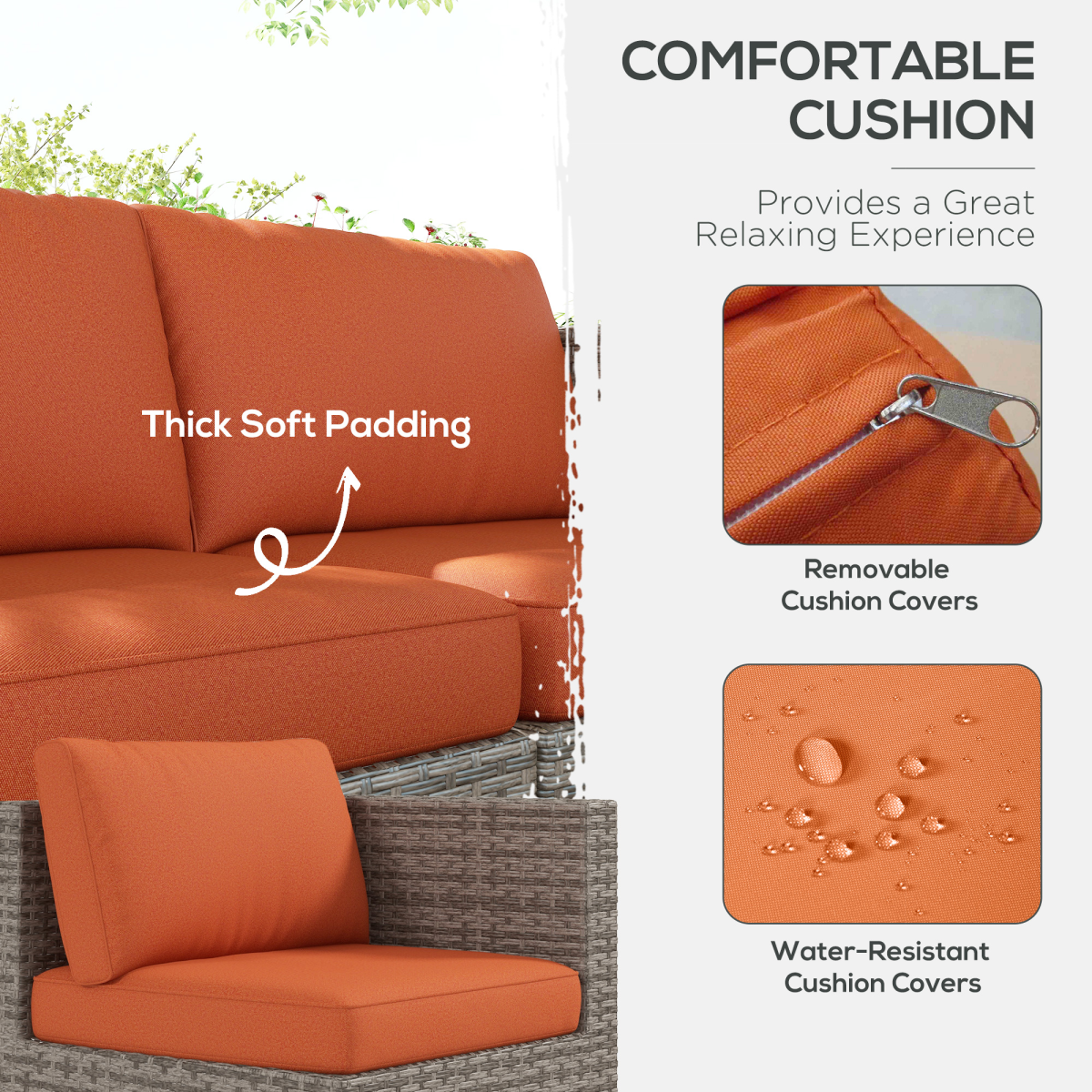 8-Piece Orange Wicker Patio Set - Weather-Resistant Rattan