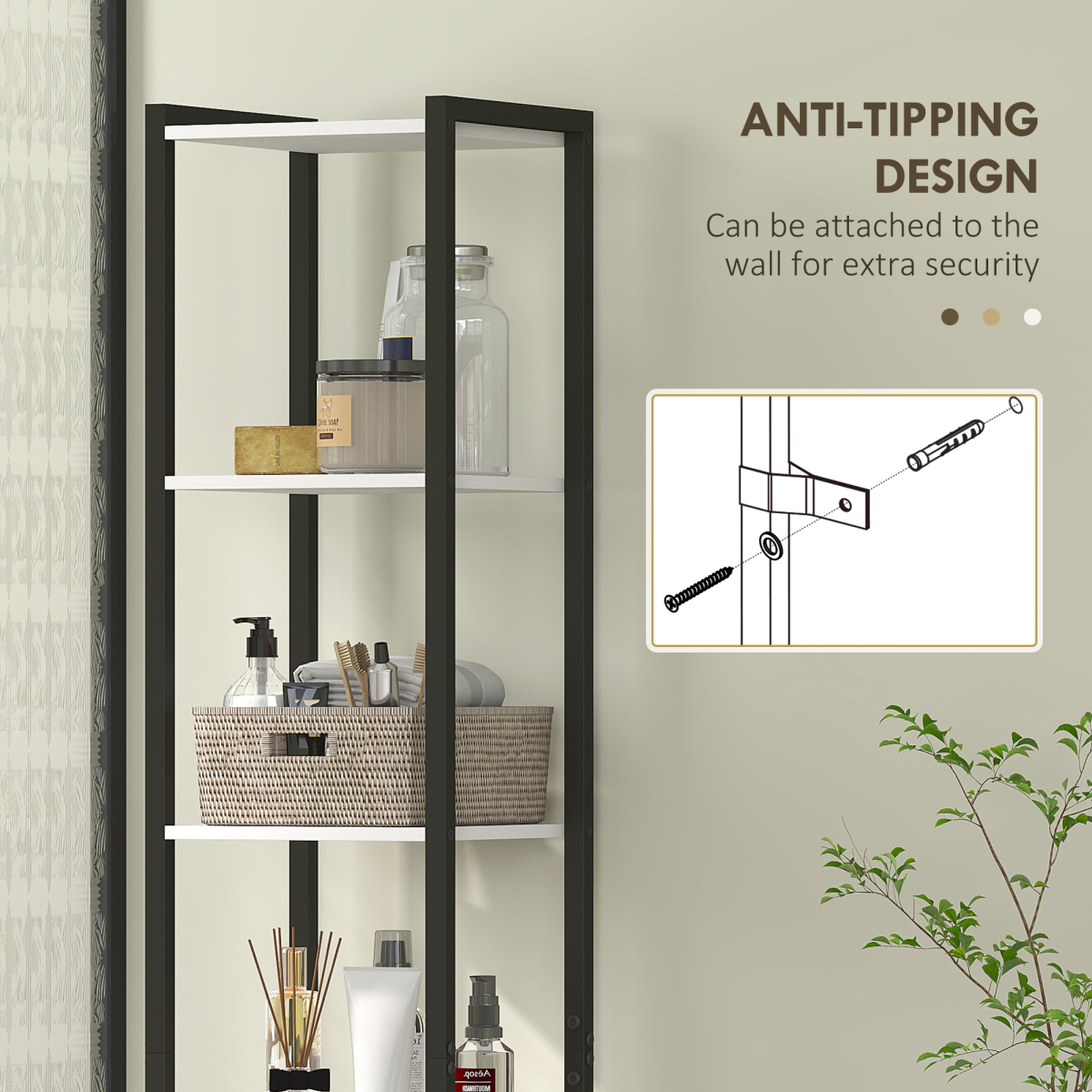 Chic Tall Bathroom Storage Cabinet - 3 Shelves, Space-Saving Design