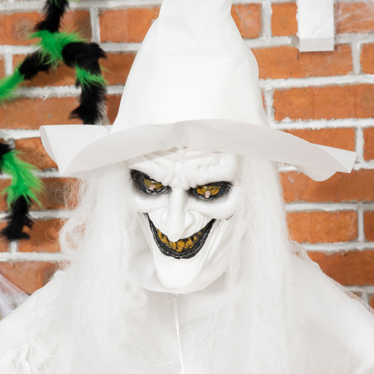 72-Inch Halloween Witch with Pumpkin, Skeleton Ghost, Motion-Activated Lights
