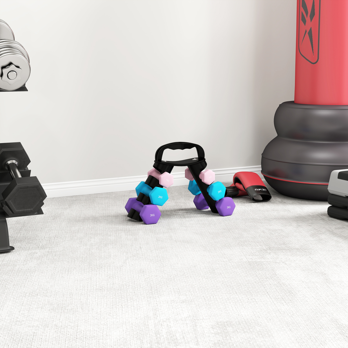 Pink SPORTNOW Dumbbells Set with Rack - 1kg, 2kg, 3kg for Ultimate Workout!
