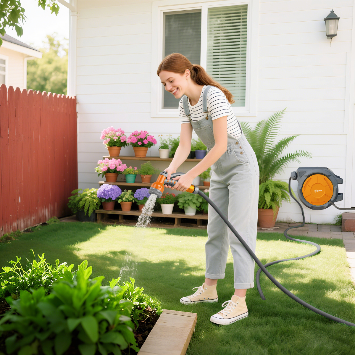 30m Retractable Hose Reel with Wall Mount & Lock, Orange