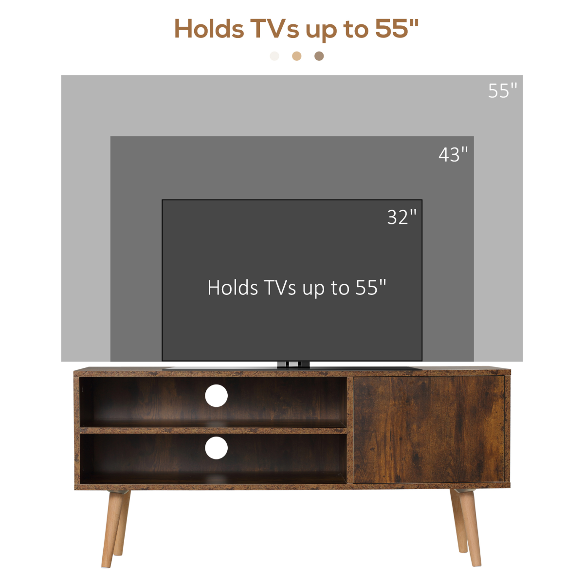 Stylish 55-Inch TV Unit with Cupboard & Shelves - Elegant Brown Finish