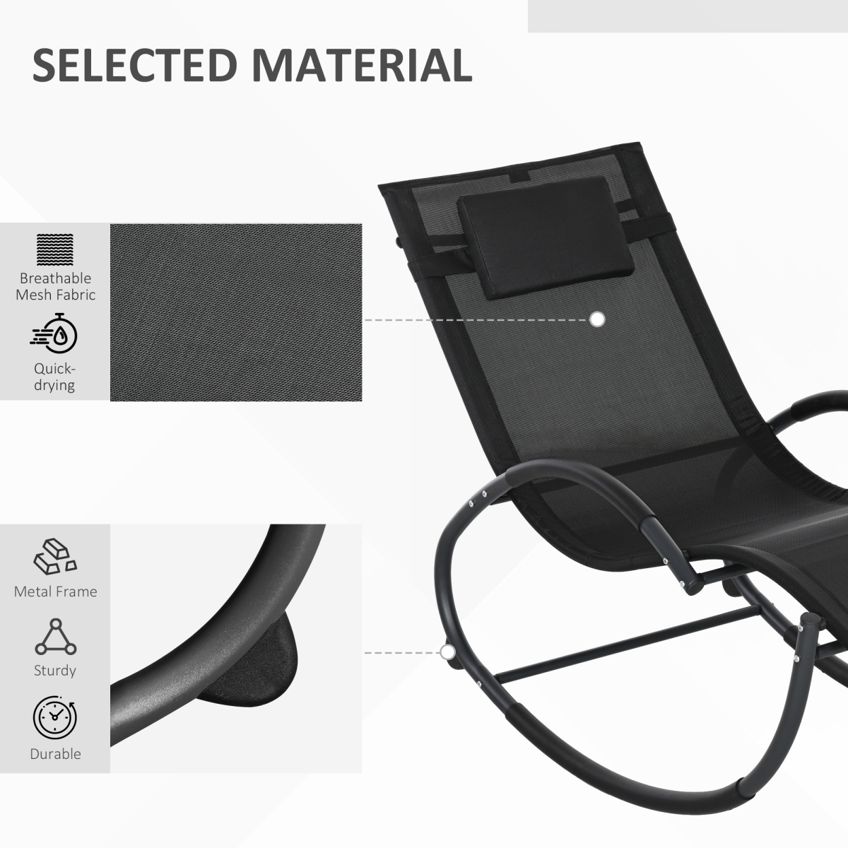 Zero-Gravity Patio Rocking Lounge Chair with Pillow - Black