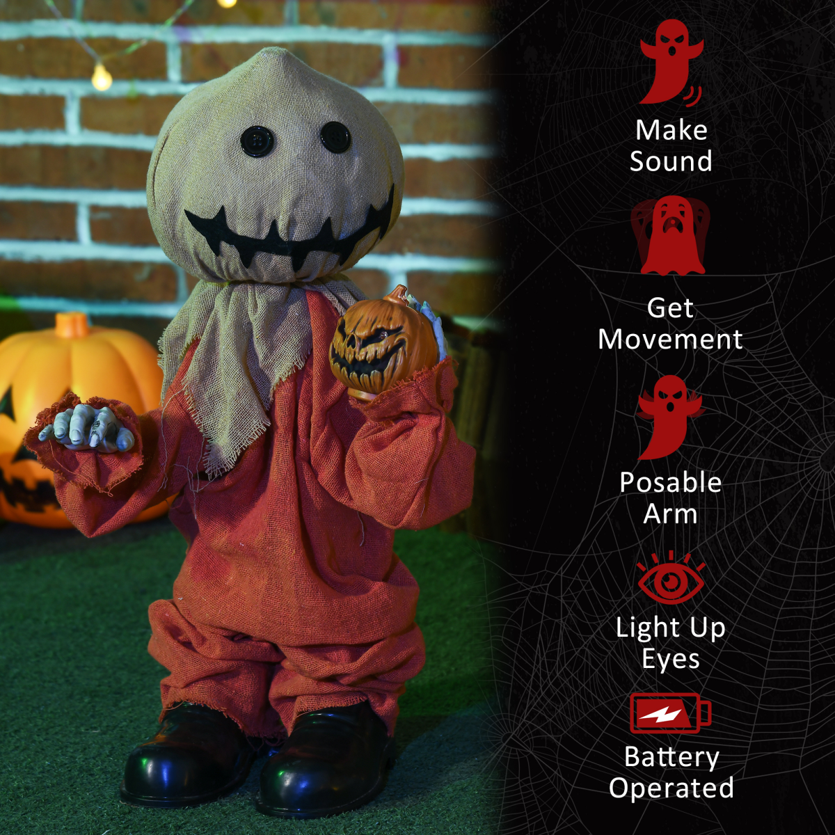 80cm Outdoor Halloween Witch Prop with Light-Up Eyes (Battery-Operated)