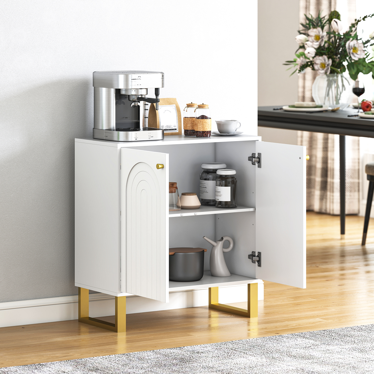Elegant Sideboard with Adjustable Shelves & Stylish Arched Doors