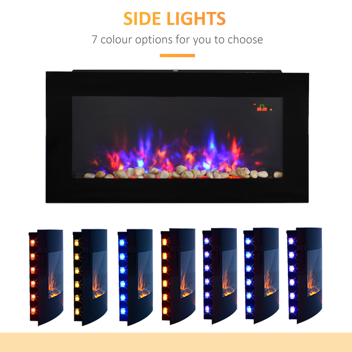 1000W/2000W LED Electric Fireplace with Remote & Auto Temp Control