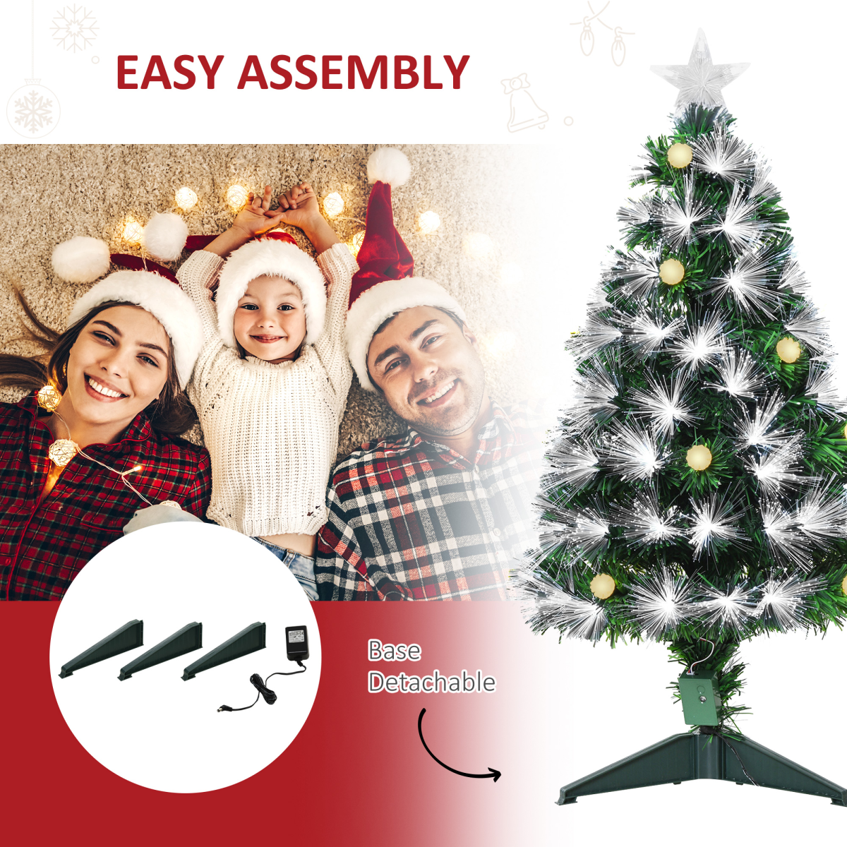 3ft White LED Christmas Tree, 90 LEDs, Star Topper, Tri-Base, Pre-Lit