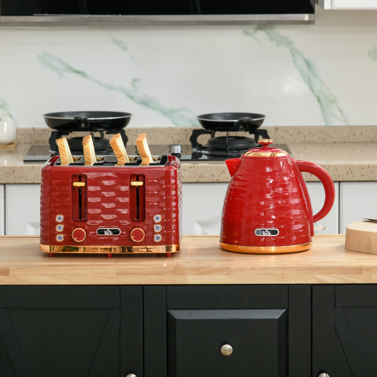 Chic Red Kettle & Toaster Set – 1.7L Rapid Boil & 4-Slice Perfection!