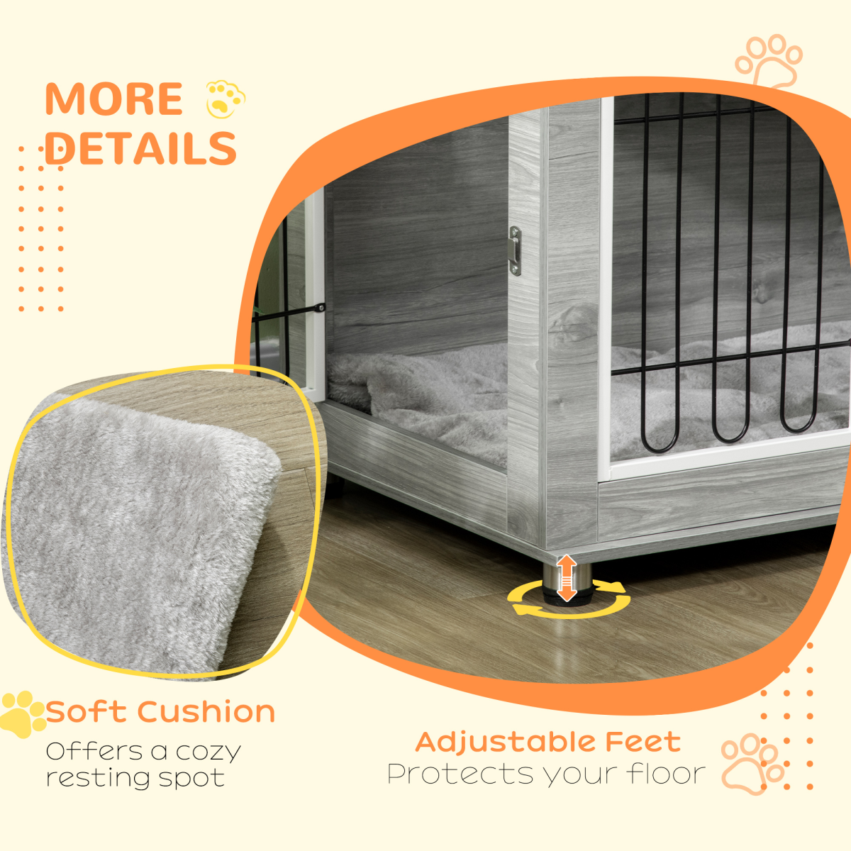 PawHut Modern Dog Crate End Table with Cushion - Double Doors