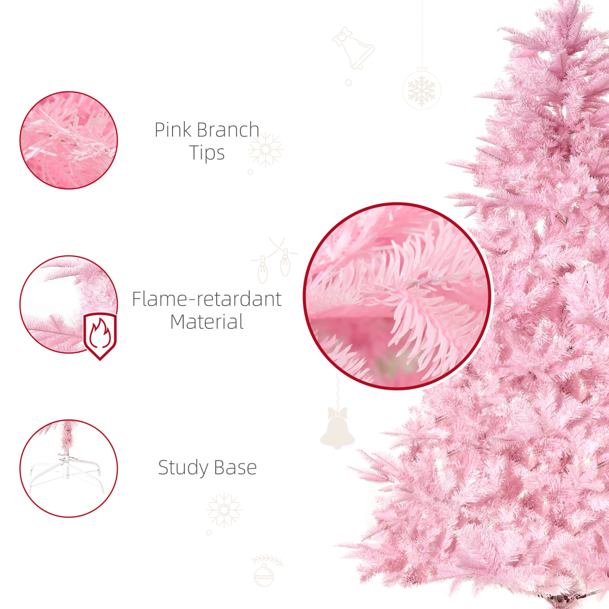 5ft Pink Artificial Christmas Tree - Automatic Open, Easy Setup, 576 Branches