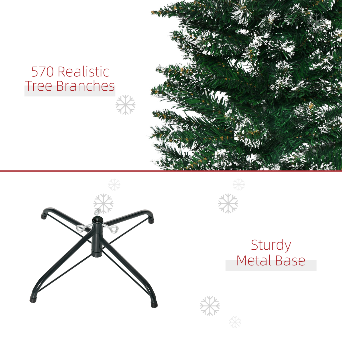 Snow-Dipped 6.5ft Pencil Christmas Tree, Foldable with Black Stand