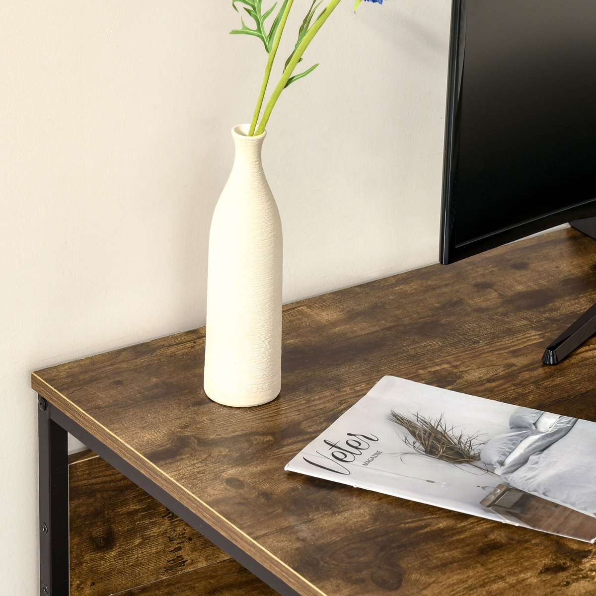 Rustic Brown Computer Desk Workstation with Storage - Stylish & Functional
