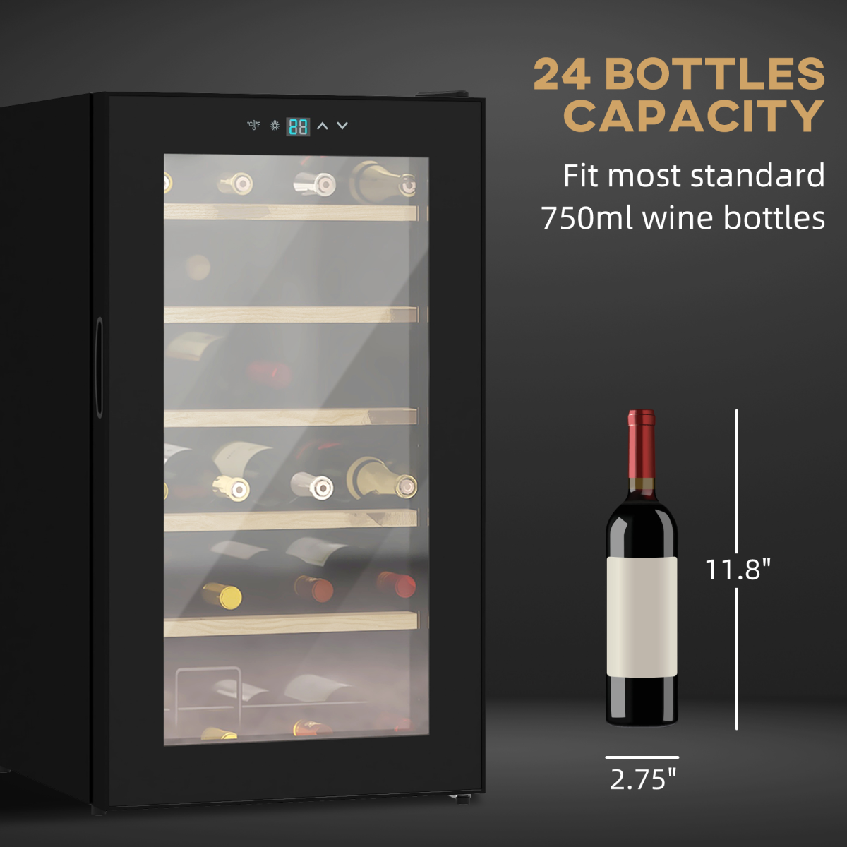 24-Bottle Wine Cooler with Glass Door & Digital Touch Control – Perfect Chill!