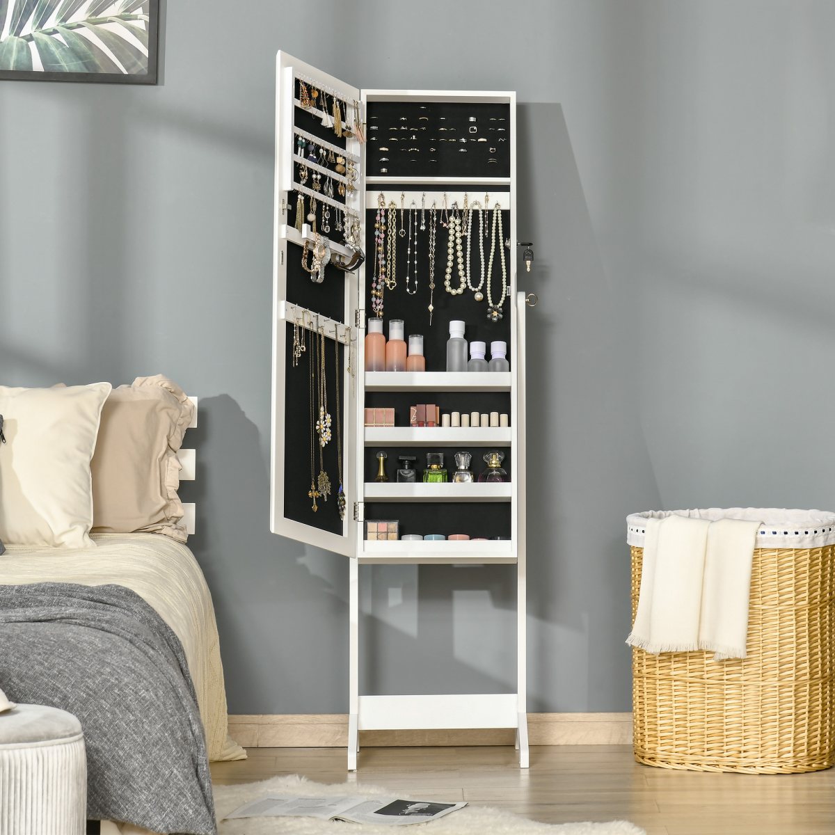 Elegant Lockable Mirrored Jewellery Cabinet - Ultimate Organizer & Stylish Decor