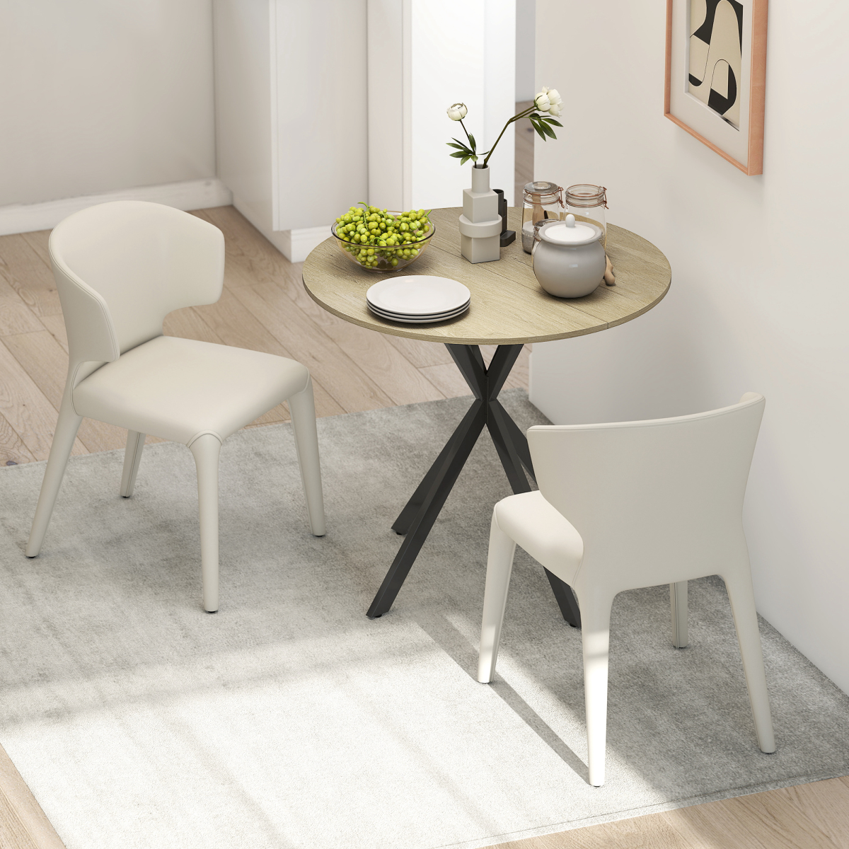 Compact Industrial Round Dining Table - Chic Oak & Steel Design