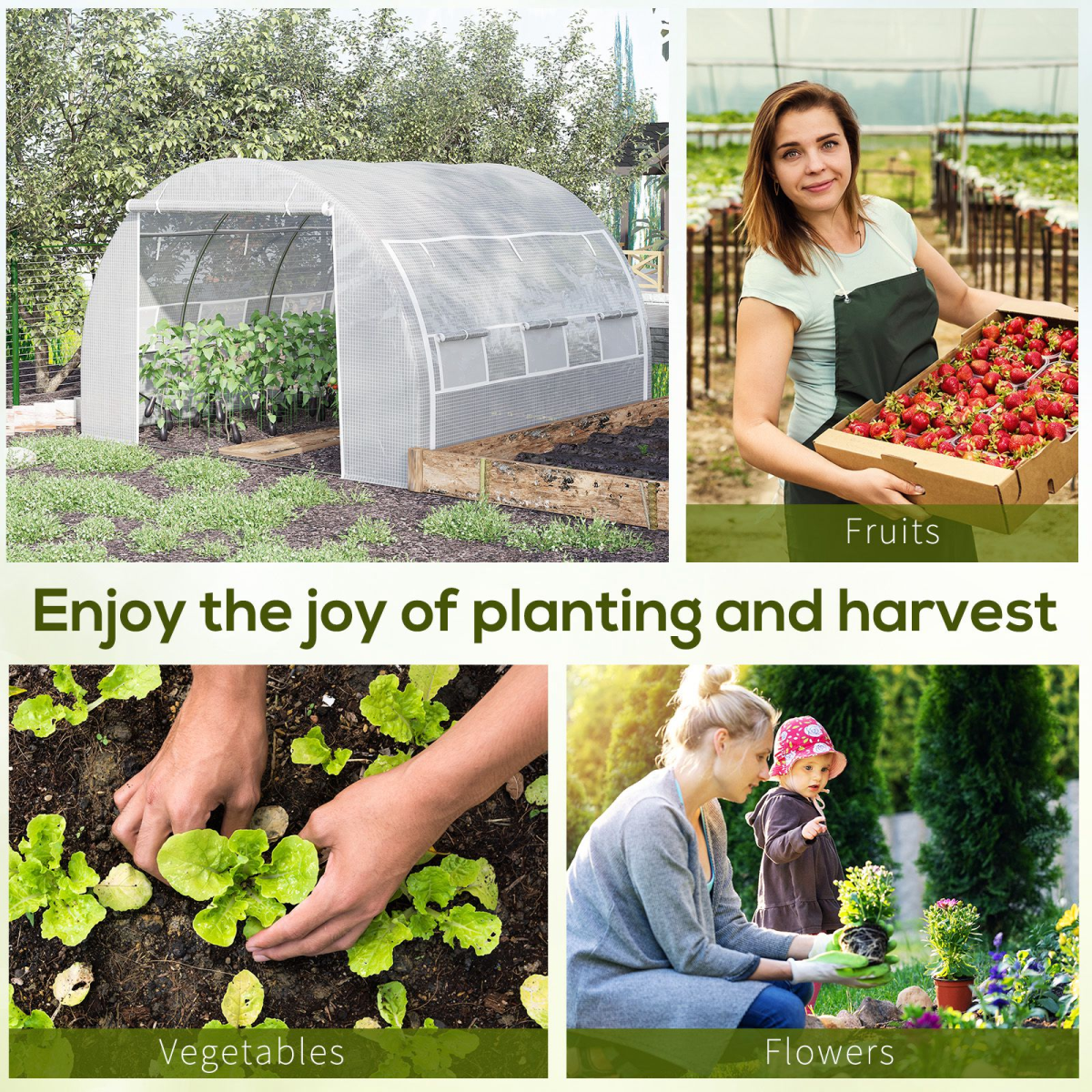 3x3x2m Walk-In Steel-Frame Polytunnel Greenhouse - White
