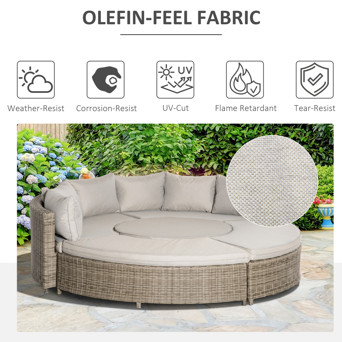 8-Seater PE Rattan Daybed with Lift-Top Table & Olefin Cushions