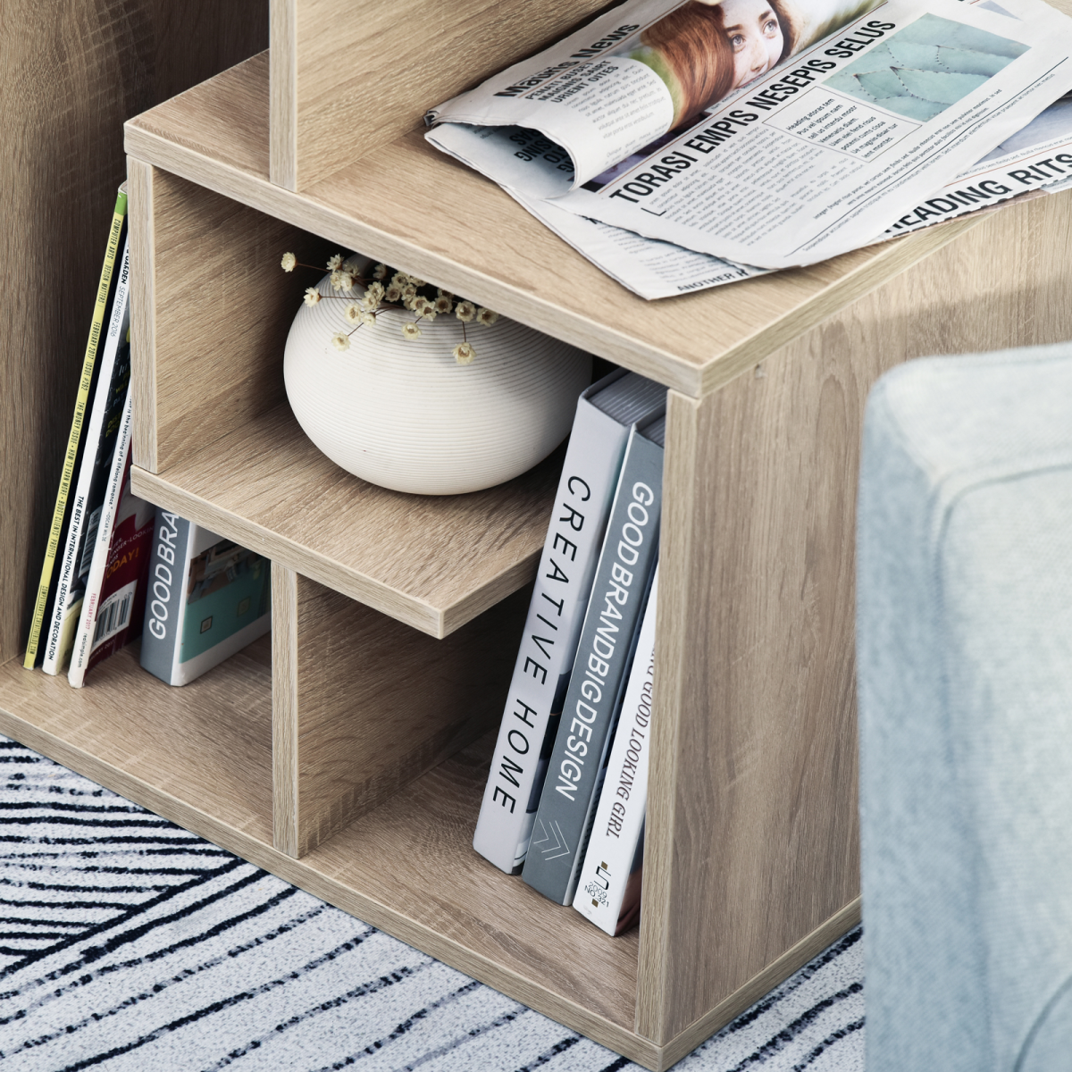Oak 3-Tier Side End Table, 55cm High, 10kg Load Capacity