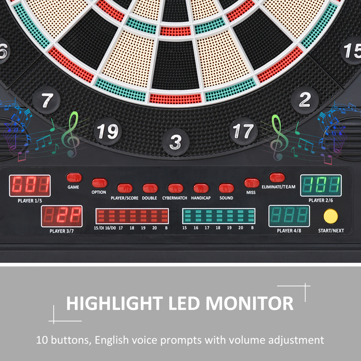 LED Dartboard with Digital Scoreboard, 27 Games, Cabinet & Storage