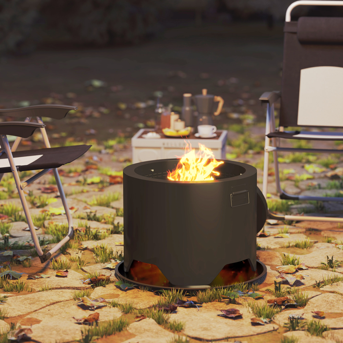 Stylish Round Fire Pit with Lid & Poker - Perfect for Cozy Gatherings