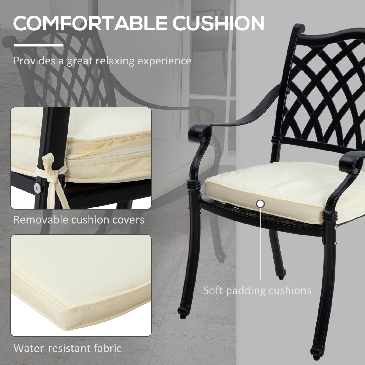 7-Piece Cast Aluminium Patio Dining Set with Umbrella Hole & Cushions