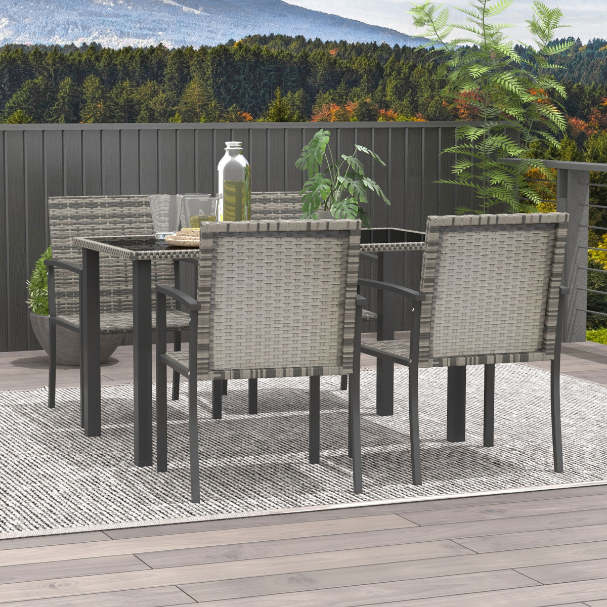 4-Seater Rattan Garden Set with Glass Tabletop, Mixed Grey