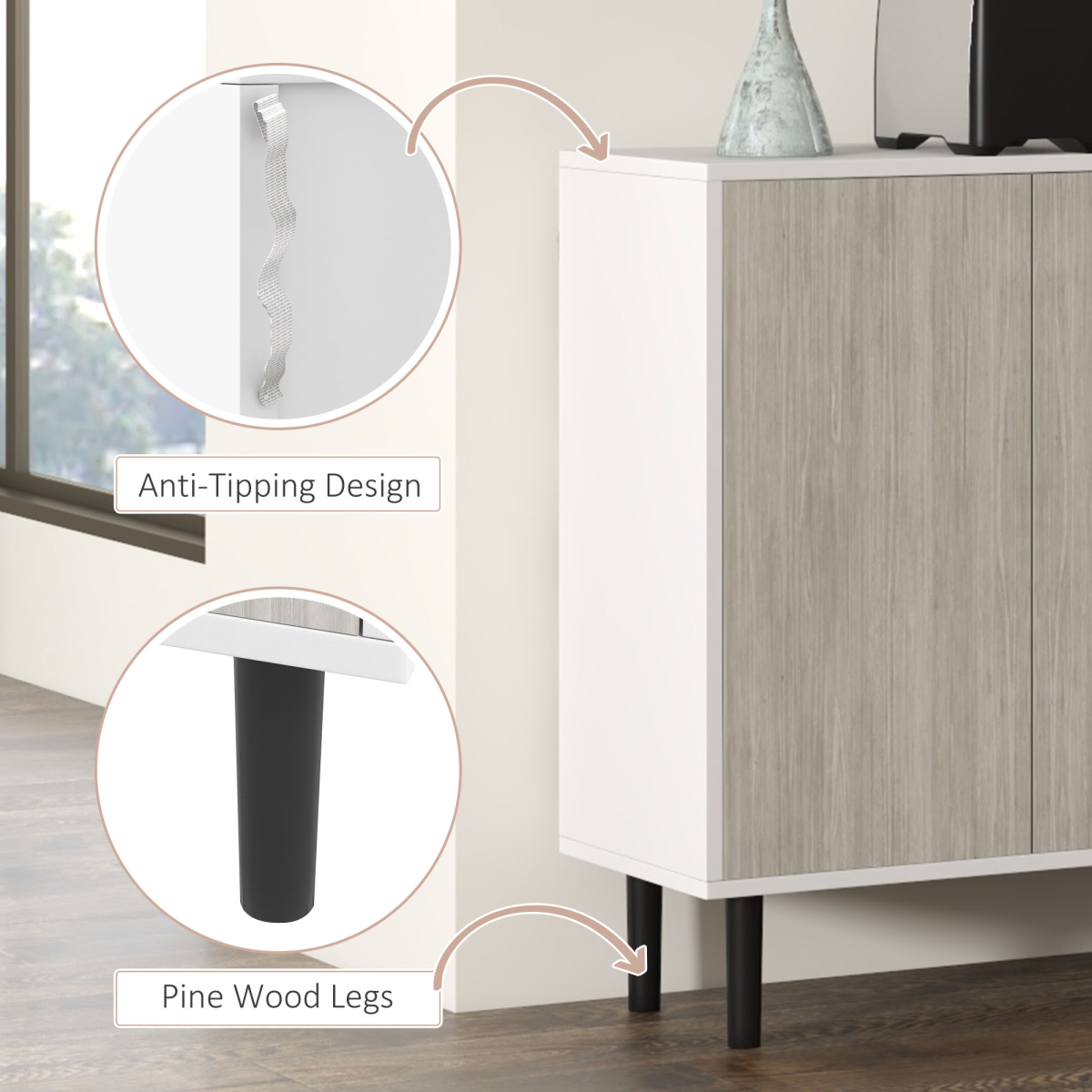 Stylish White Sideboard Cabinet with Adjustable Shelves for Organized Living