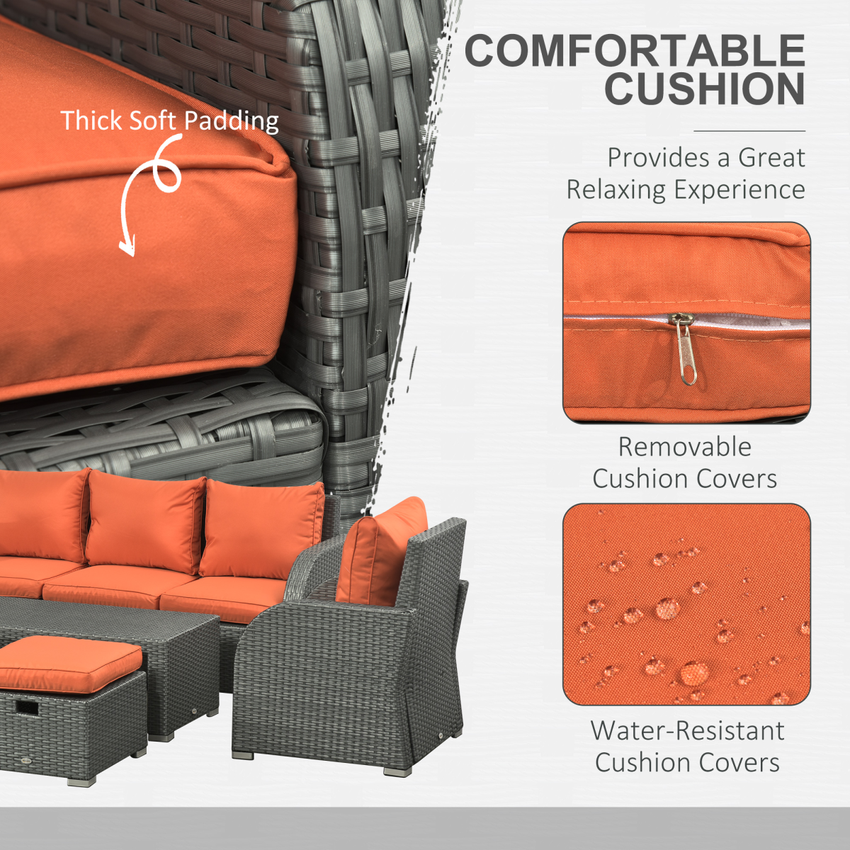 6-Piece Padded Outdoor Rattan Set: 3-Seat Sofa, Recliners & Table