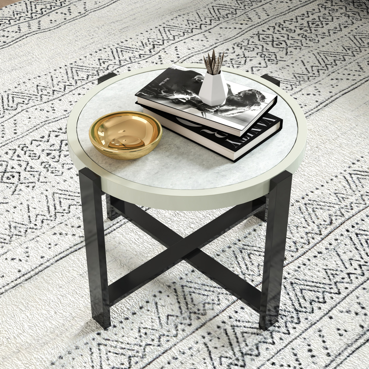 Chic Faux Marble Garden End Table - Modern Light Grey Design