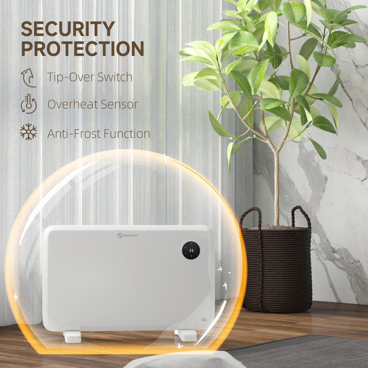 1200W Slim Electric Convector Heater with LED Display & Remote