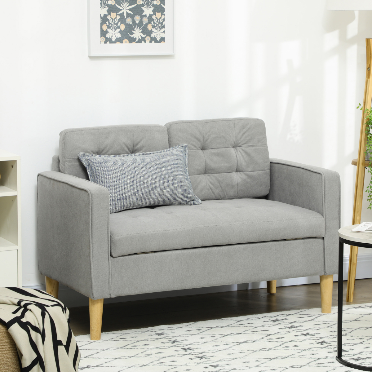 Grey 2-Seater Sofa with Under-Seat Storage - Compact Loveseat for Living Room