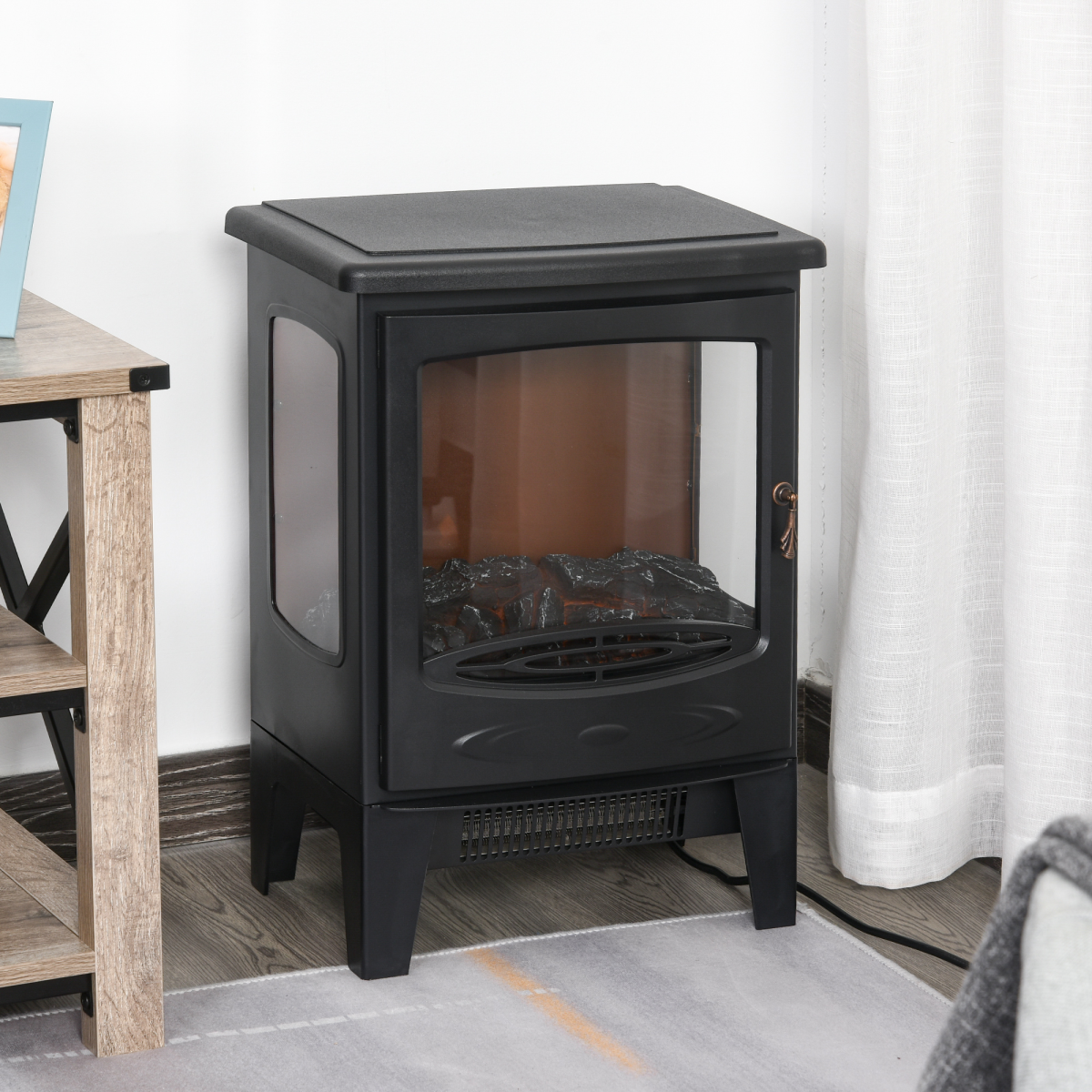 Cozy Retro Electric Fireplace Heater - 1800W Tempered Glass, Stylish & Safe