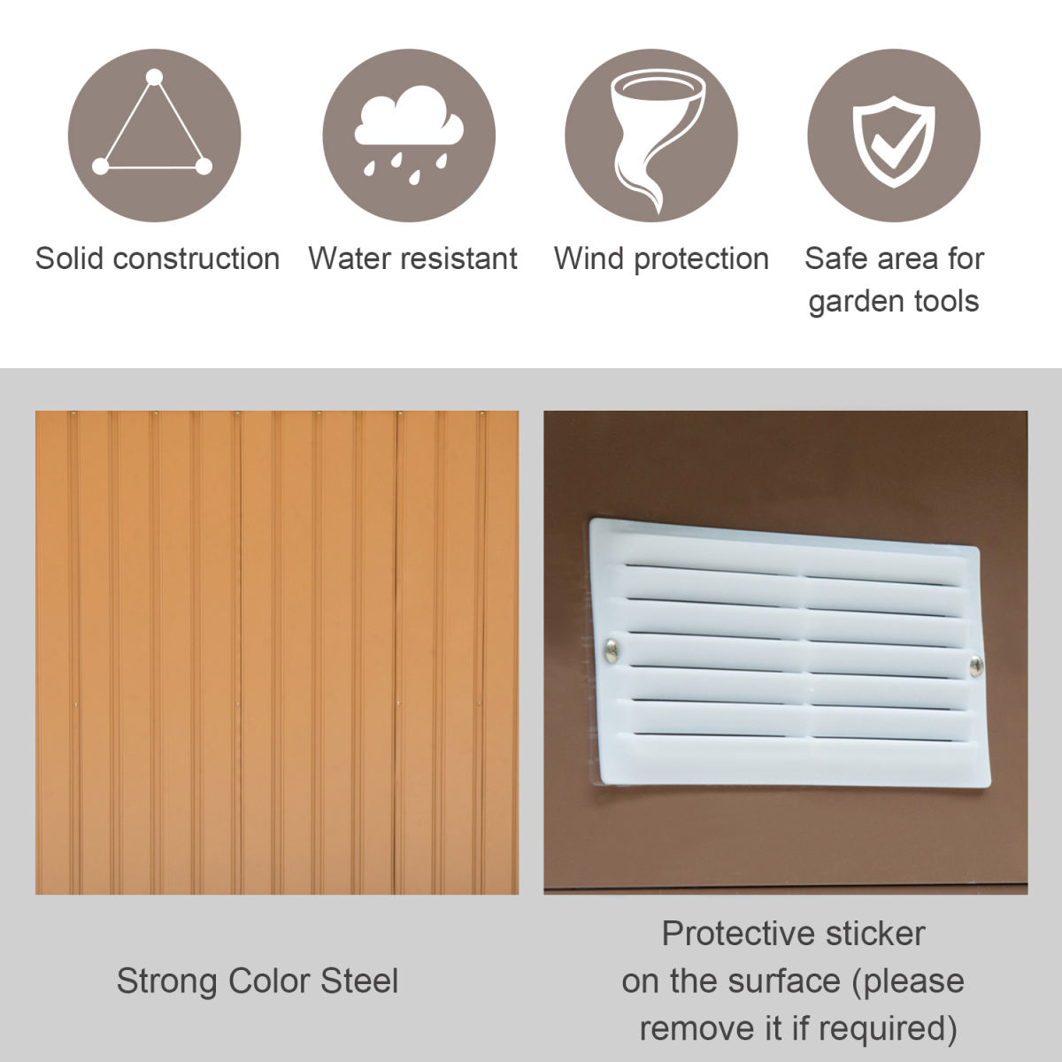 9x6 ft Metal Shed, Khaki - Weatherproof Outdoor Storage with Sliding Doors